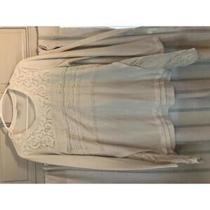 Logo by Lori Goldstien Light Waffle Knit Crochet and Lace Tunic Size Large